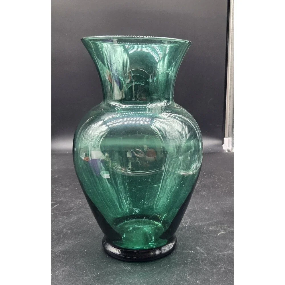 Green Blown Glass Vase Vintage 10.5 Inches